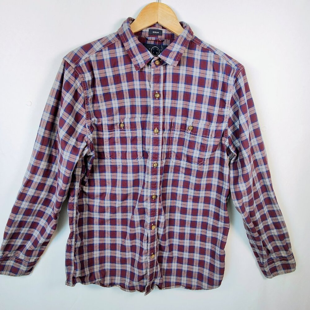 Even Tide Men’s Medium Regular Long Sleeve Button-Down Plaid Shirt‎ NWOT